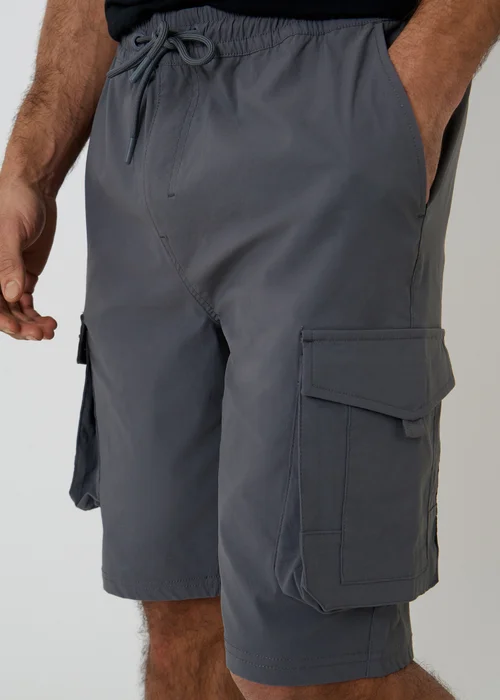 Threadbare Charcoal Elasticated Waist Stretch Cargo Shorts - M Image 4
