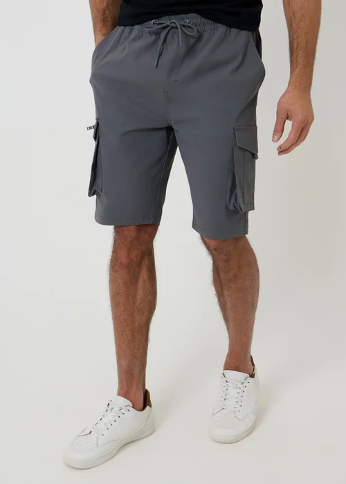 Threadbare Charcoal Elasticated Waist Stretch Cargo Shorts - M Image 1