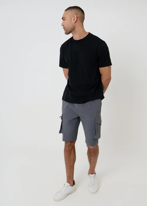 Threadbare Charcoal Elasticated Waist Stretch Cargo Shorts - M Image 3