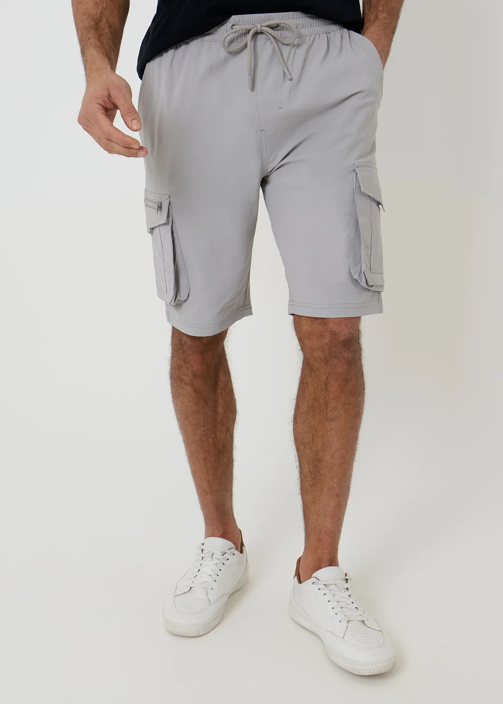 Threadbare White Elasticated Waist Stretch Cargo Shorts - S Image 1