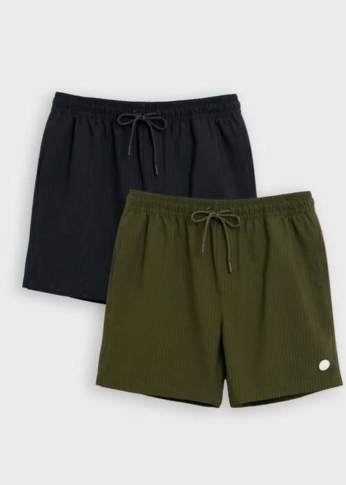 Threadbare Black 2-Pack Stripe Seersucker Swim Shorts - XL Image 1