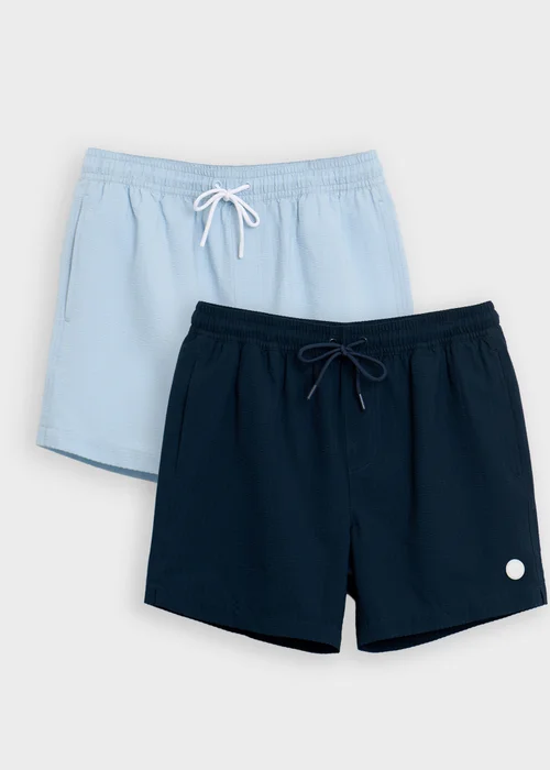 Threadbare Blue 2-Pack Stripe Seersucker Swim Shorts - M Image 1