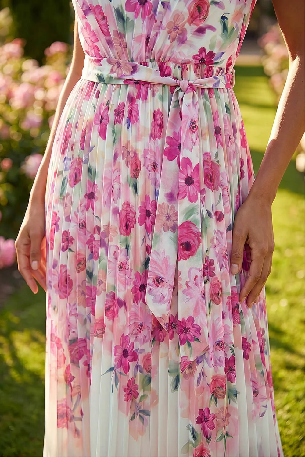 Roman Ivory Floral Pleated Midi Dress - 10 Image 4