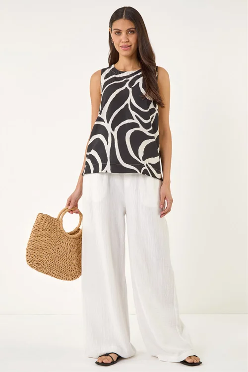 Roman Black Mono Abstract Print Shell Top - 12 Image 3