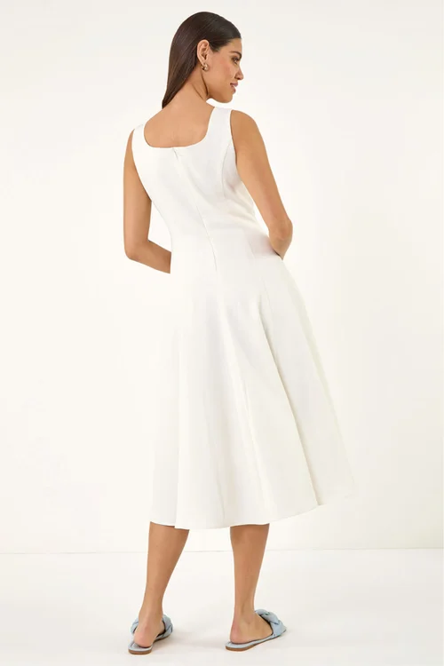 Roman Ivory Square Neck Midi Dress - 18 Image 3