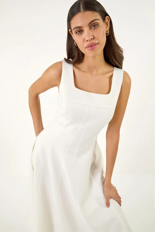 Roman Ivory Square Neck Midi Dress - 18 Image 1