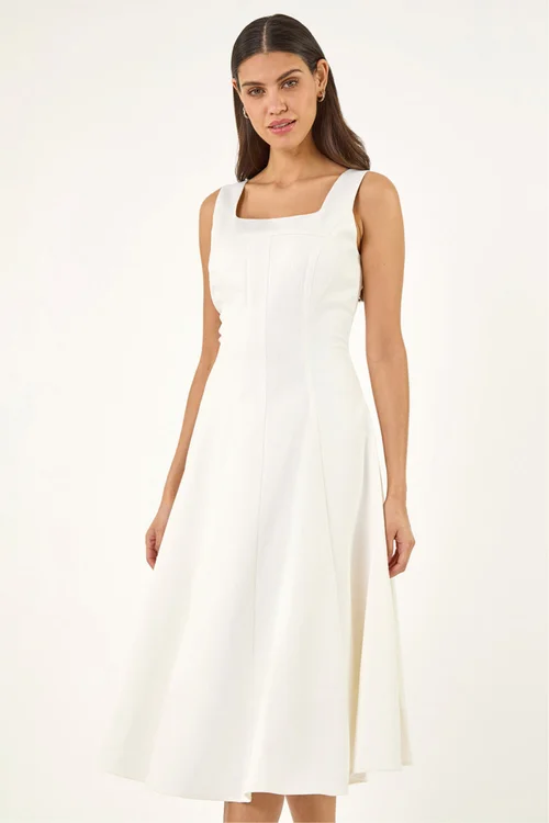 Roman Ivory Square Neck Midi Dress - 18 Image 4