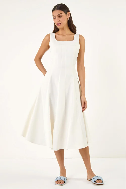 Roman Ivory Square Neck Midi Dress - 18 Image 2