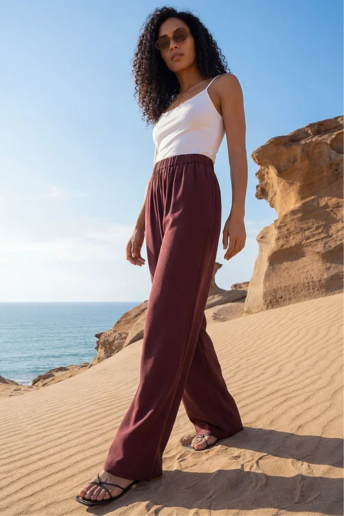 Roman Chocolate Crepe Elasticated Waist Trouser - 14 Image 2