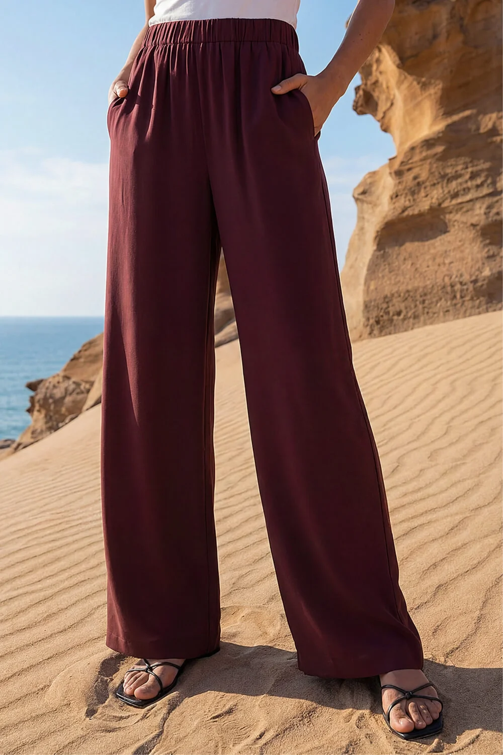 Roman Chocolate Crepe Elasticated Waist Trouser - 14 Image 3