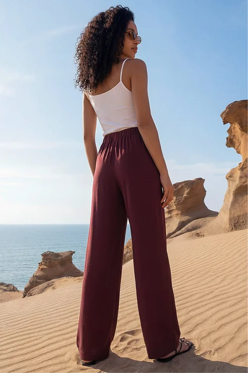 Roman Chocolate Crepe Elasticated Waist Trouser - 14 Image 4
