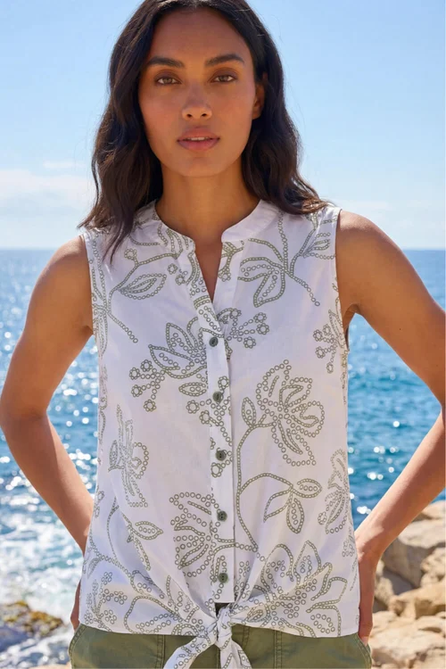 Roman Khaki Floral Puff Print Tie Blouse - 16 Image 1