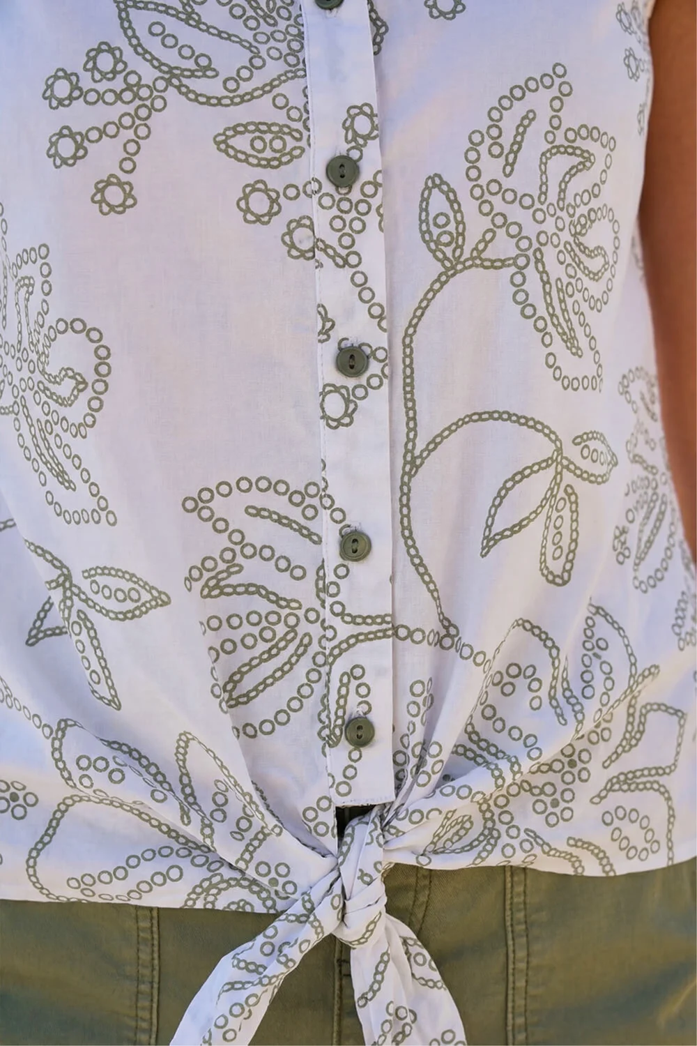 Roman Khaki Floral Puff Print Tie Blouse - 16 Image 4