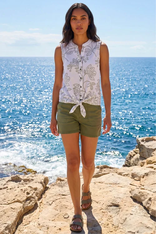 Roman Khaki Floral Puff Print Tie Blouse - 16 Image 2