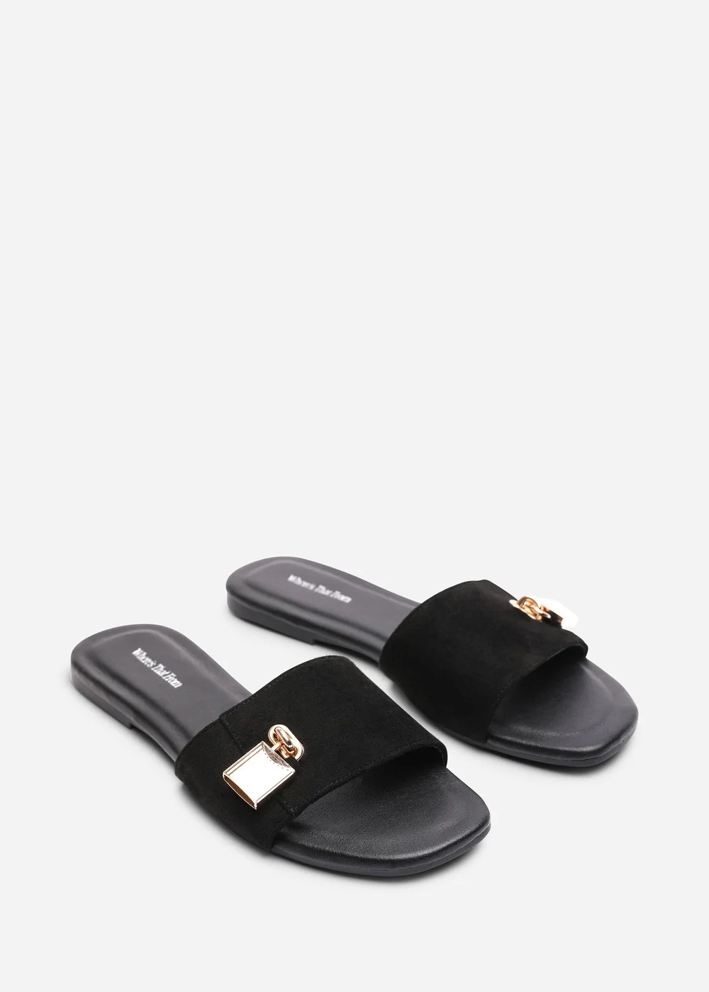 Where's That From Solana Gold Trim Flat Black Suede Slide On Sandal - 8 Image 4