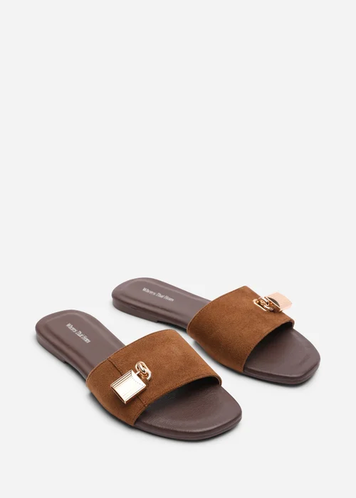 Where's That From Solana Gold Trim Cognac Suede Slide On Sandal - 6 Image 4