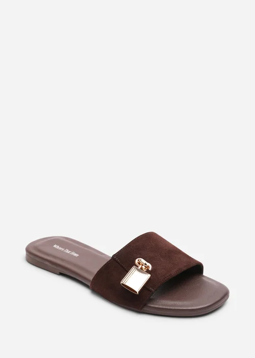 Where's That From Solana Gold Trim Dark Brown Suede Slide On Sandal - 5 Image 2