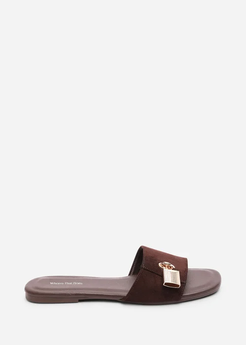 Where's That From Solana Gold Trim Dark Brown Suede Slide On Sandal - 5 Image 1