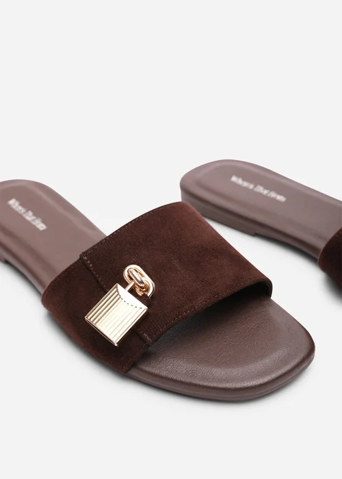 Where's That From Solana Gold Trim Dark Brown Suede Slide On Sandal - 5 Image 4