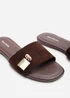 Where's That From Solana Gold Trim Dark Brown Suede Slide On Sandal - 5 Image 4