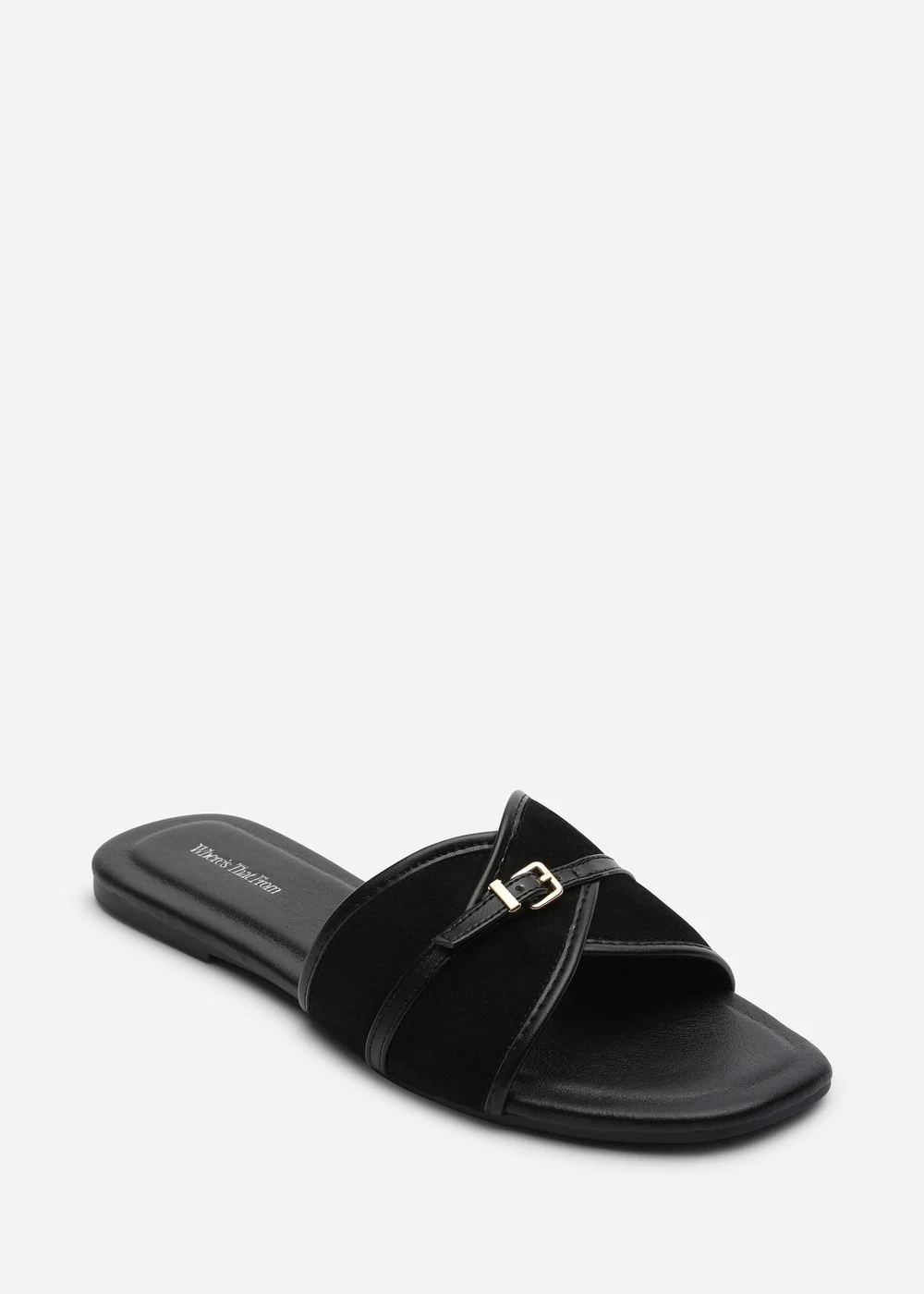 Where's That From Mariva Cross Over Buckle Black Suede Slide On Sandal - 8 Image 2