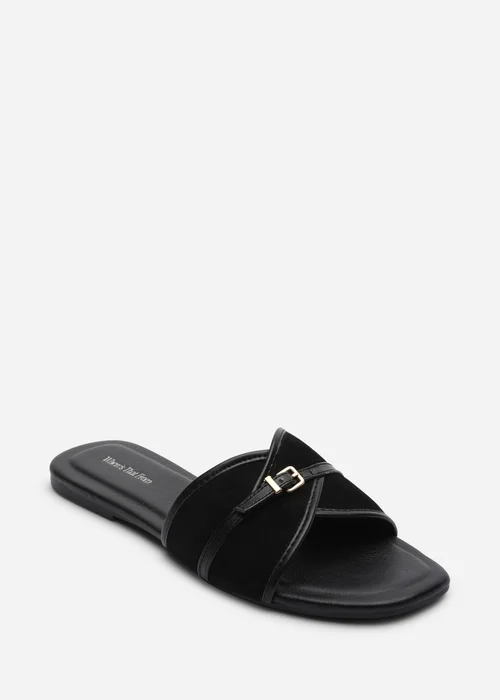 Where's That From Mariva Cross Over Buckle Black Suede Slide On Sandal - 8 Image 2
