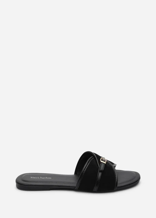 Where's That From Cevora Cross Over Buckle Black Faux Suede Slide On Sandal - 4 Image 1