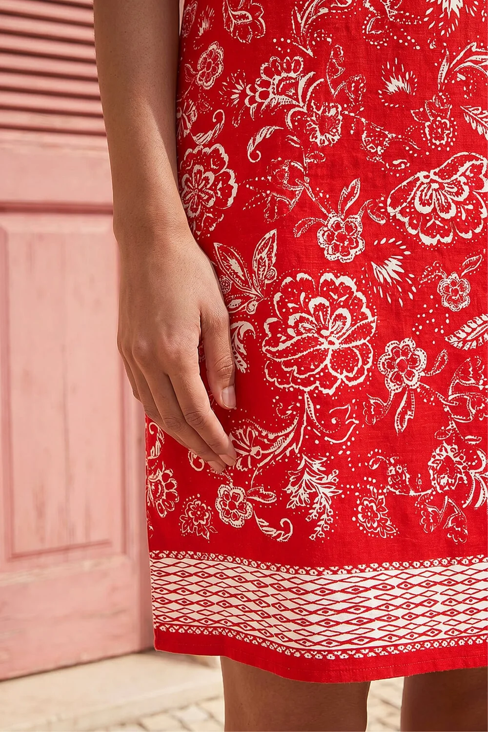 Roman Red Paisley Print Linen Blend Shift Dress - 12 Image 4