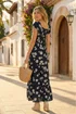 Roman Black Shirred Floral Sweetheart Neck Dress - 14 Image 3