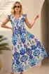 Roman Navy Abstract Print Frill Detail Midi Dress - 10 Image 1