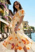 Roman Ivory Petite Sunburst Print Tiered Dress - 16 Image 1