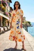 Roman Ivory Petite Sunburst Print Tiered Dress - 16 Image 4