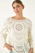 Roman Ivory Longline Crochet Knit Tunic - S Image 4