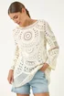 Roman Ivory Longline Crochet Knit Tunic - S Image 1