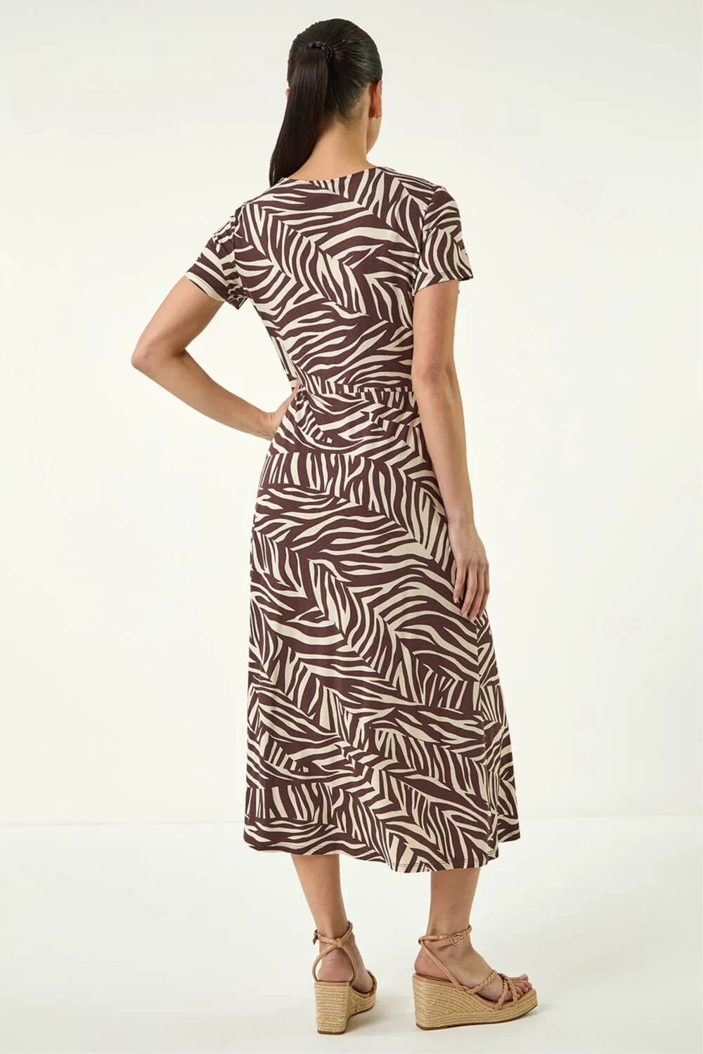 Roman Chocolate Petite Zebra Print Knot Midi Dress - 12 Image 3