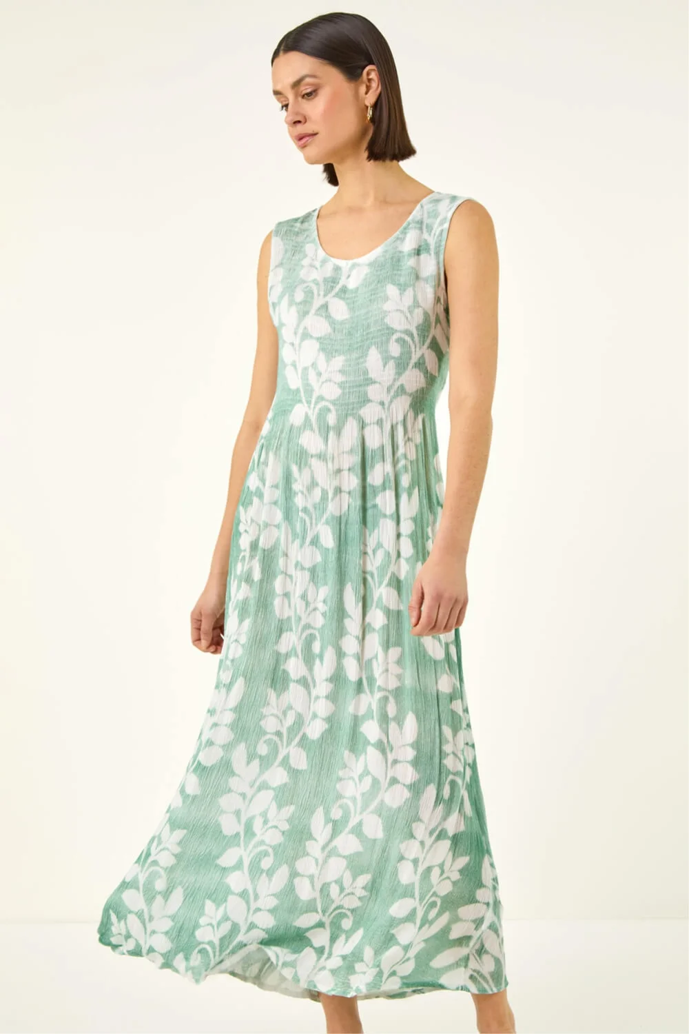 Roman Green Leaf Print Crinkle Midi Dress - 18 Image 1