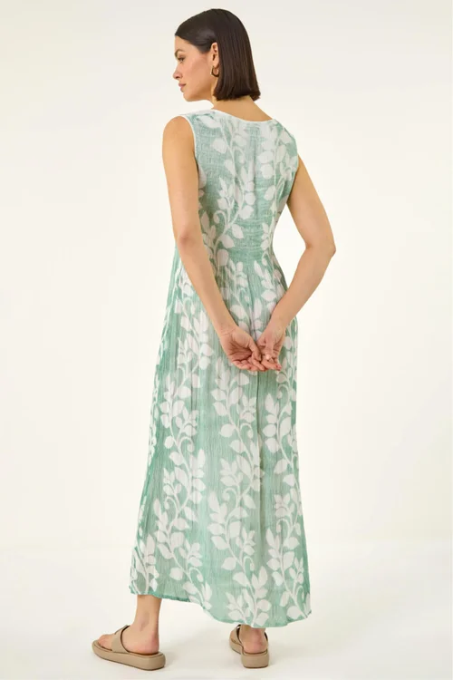 Roman Green Leaf Print Crinkle Midi Dress - 18 Image 3