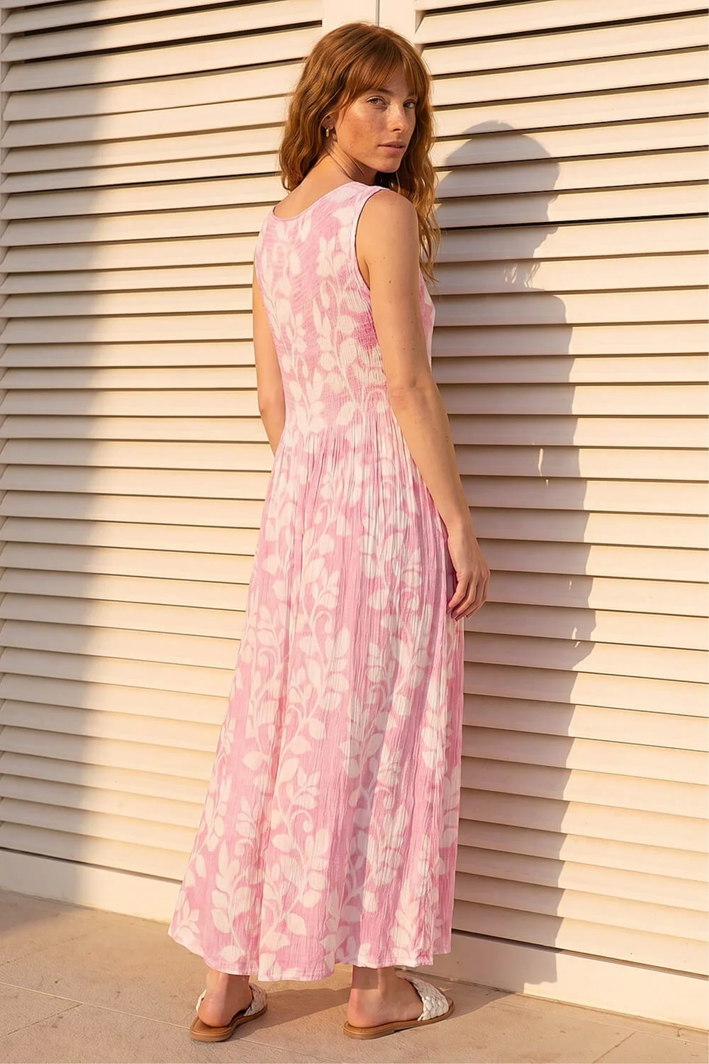 Roman Pink Leaf Print Crinkle Midi Dress - 18 Image 3