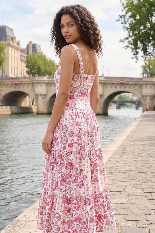 Roman Pink Petite Floral Seam Detail Midi Dress - 16 Image 3