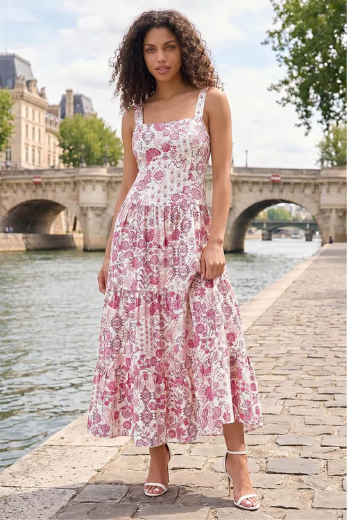 Roman Pink Petite Floral Seam Detail Midi Dress - 16 Image 1