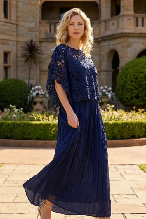 Roman Navy Crochet Overlay Maxi Dress - 14 Image 1