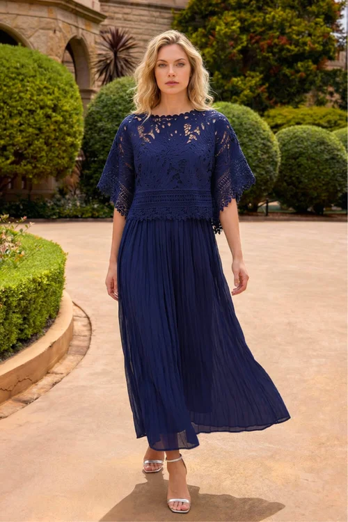 Roman Navy Crochet Overlay Maxi Dress - 14 Image 2