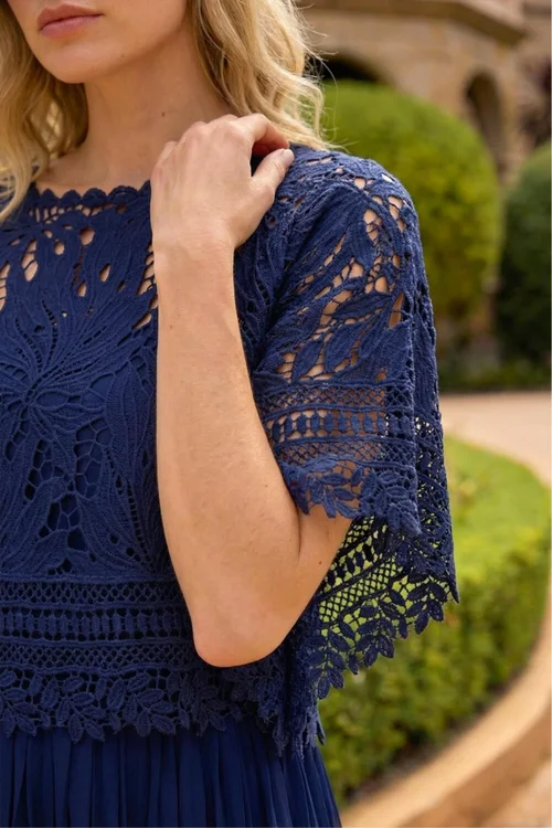 Roman Navy Crochet Overlay Maxi Dress - 14 Image 4