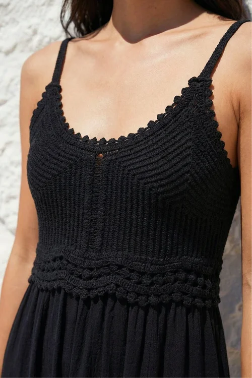 Roman Black Petite Crochet Trim Maxi Dress - 16 Image 4
