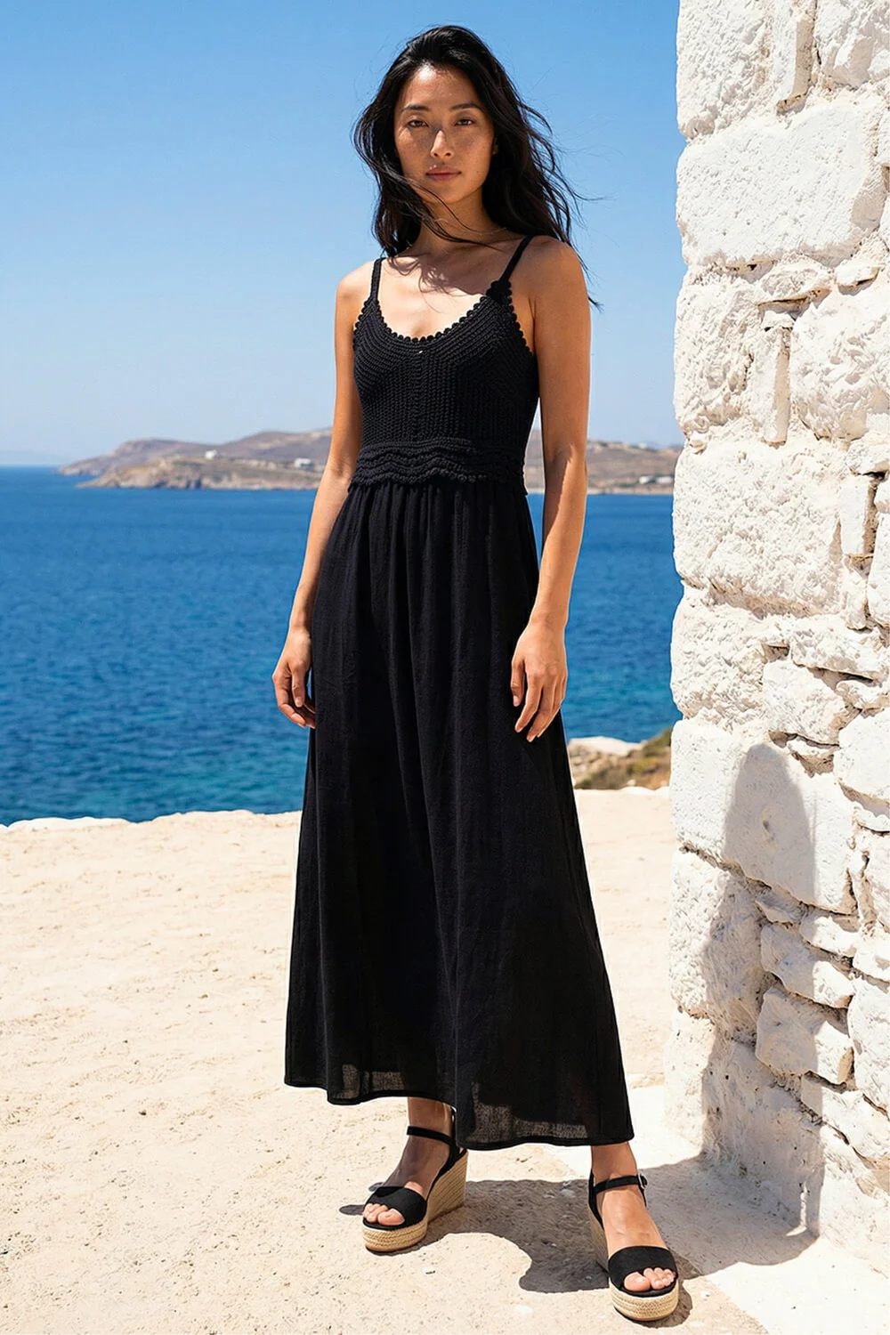 Roman Black Petite Crochet Trim Maxi Dress - 16 Image 2