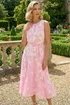 Roman Pink Floral Chiffon Pleat Neck Dress - 16 Image 2