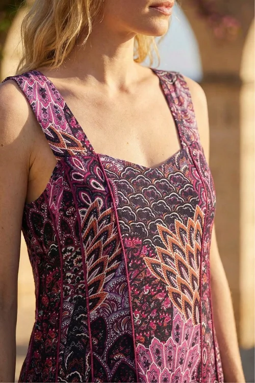 Roman Pink Peacock Print Panel Dress - 10 Image 4