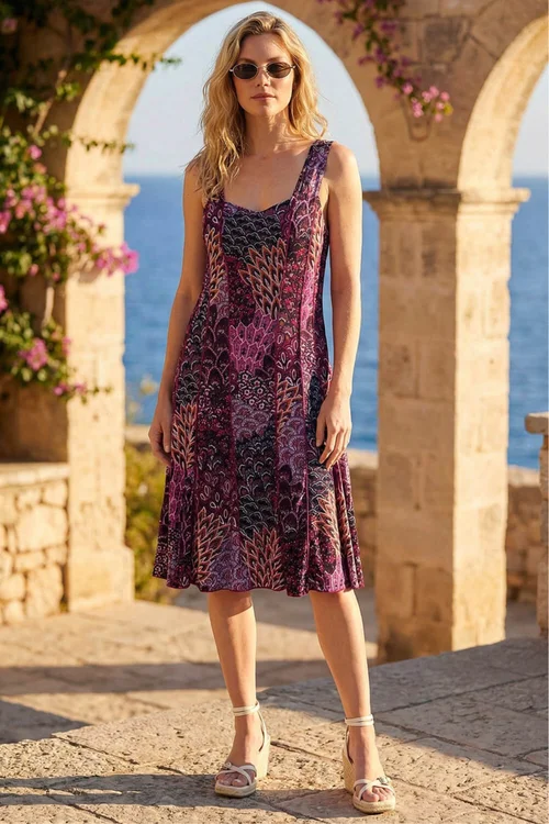 Roman Pink Peacock Print Panel Dress - 10 Image 1
