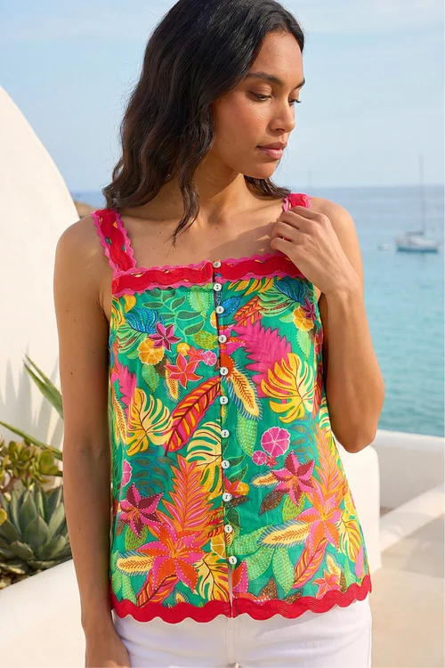 Roman Green Floral Ric Rac Cami Top - 14 Image 1