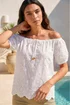 Roman Ivory Floral Embroidered Bardot Top - 10 Image 1